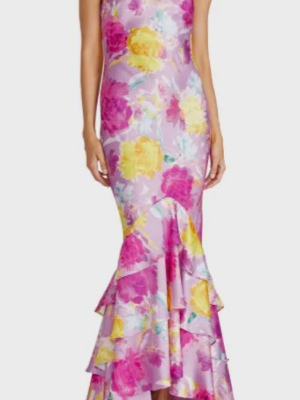 ML Monique Lhuillier Women's Pink Floral Seraphine Satin Gown Dress Size 10